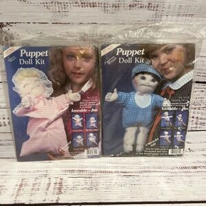 2 McNeill 14" Puppet Doll Kits Jumping Jimmy & Sleepy Sandy #6112-6119 Vtg 1984